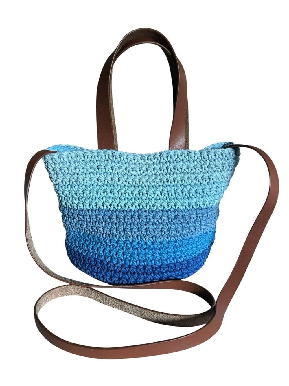 Soludos Hazel Crochet Hand Bag in Blue Ombré with Crossbody Strap